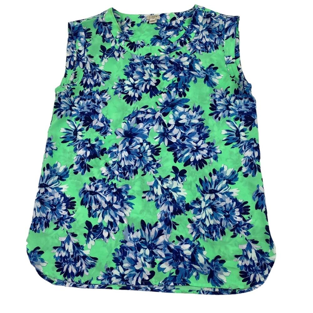 J. Crew Women's Sleeveless Top Green Blue Size S Floral B9417‎